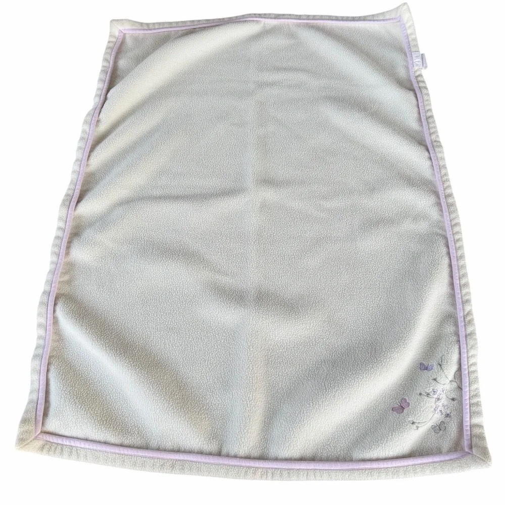 Y2K Fleece Baby Blanket Embroidered Butterflies Flowers Yellow Purple Pink 29x39